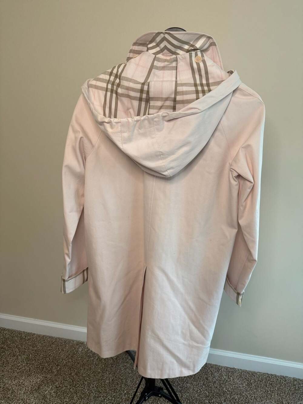 Vintage- Burberry London Carmen Hooded Cotton Car Coat in Pale Pink - Picture 4 of 10
